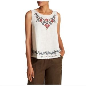 Max Studio Embroidered Trapeze top with Fringe. Small NWT retail 98.00